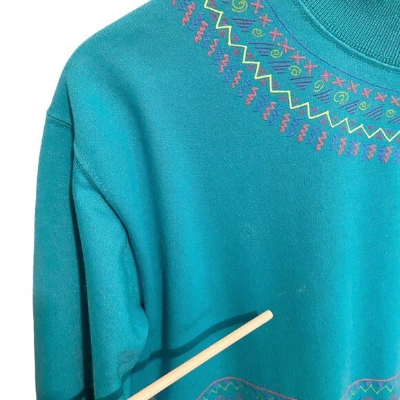 Vintage 90's Blast Yoke Patterned Elbow Length Sleeve Mock Neck Sweater in Small - Picture 9 of 11